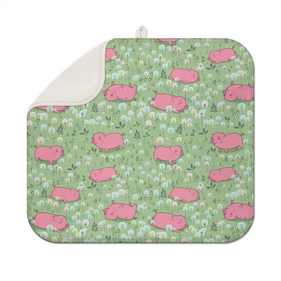 Cartoon Pig Kitchen Drying Mat - Super Absorbent Sink Pad, Kawaii Vintage Pig Design, Thick Heat Resistant Protection, 18"x16"