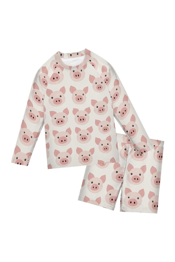 Cartoon Pig Pattern Boys' Bathing Suit UPF 50+ Boys' Rash Guard Sets Stretchy Quick Dry 3T-10T