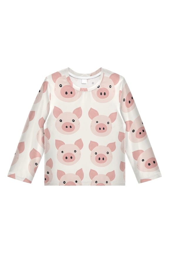 Cartoon Pig Pattern Boys' Rash Guard Shirts UPF 50 Plus Sun Protection Short Sleeve Swim Tees 4T
