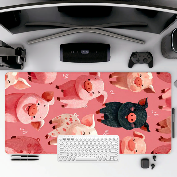 Cartoon Pig Pattern Mouse Pad 35.4 x 15.8 inches Rubber Desk Mat for Office and Home Use