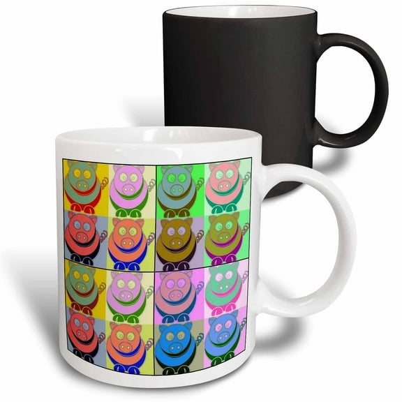 3drose, Cartoon Pig Pop Art, 11oz Magic Transforming Mug