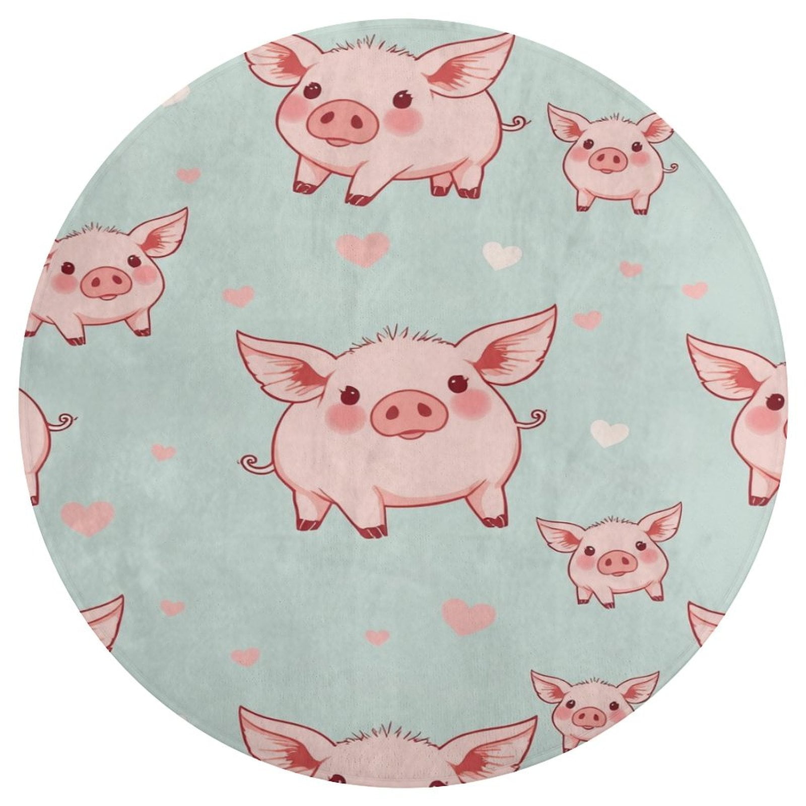 Cartoon Pig Round Area Rug Floor Carpets Washable Indoor Floor Area Mat ...