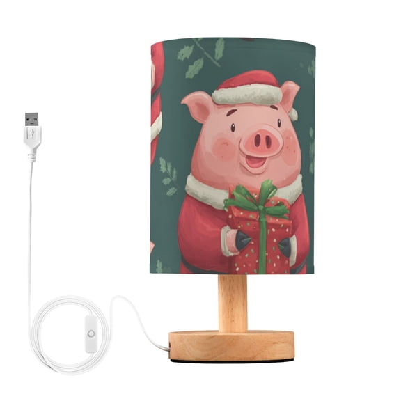 Cartoon Pig with Christmas Gift Table Lamp with USB Port LED Warm Light Lamp Night Light Home Decor