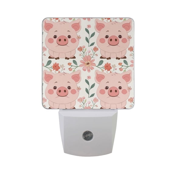 Cartoon Pig with Flower Night Light 2 Pack LED Nightlight Plug into Wall Dusk to Dawn Sensor Soft White