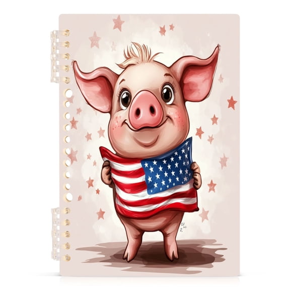 Cartoon Pig with Usa Flag Notebooks 1-subject Journal 60 Sheets A5 College Ruled Paper Detachable Ring 8.3"x5.7"