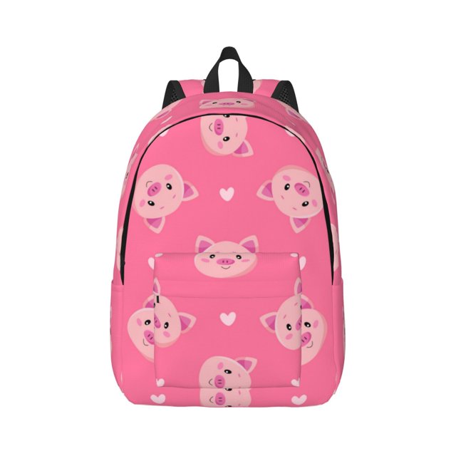 Cartoon Pigs and Hearts Backpack for School, Canvas Backpack, Bookbag