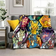 Cartoon Pikachu Pokemon Monster HD Soft Plush Blanket,Flannel Blanket Throw Blanket for Living Room Bedroom Bed Sofa Kids