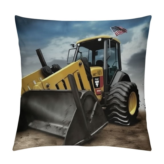 Cartoon Pillow Sham, Cool Construction Vehicle Bulldozer S Steer Nitro Speed Off Road, Decorative Standard Size Printed Pillowcase,Yellow and Black