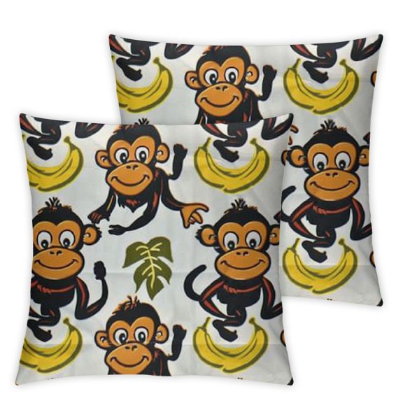 Cartoon Pillow Sham, Funny Monkeys with Bananas Various Expressions Animal Comedy Design, Decorative Standard Size Printed Pillowcase,  Brown Pale Brown Yellow