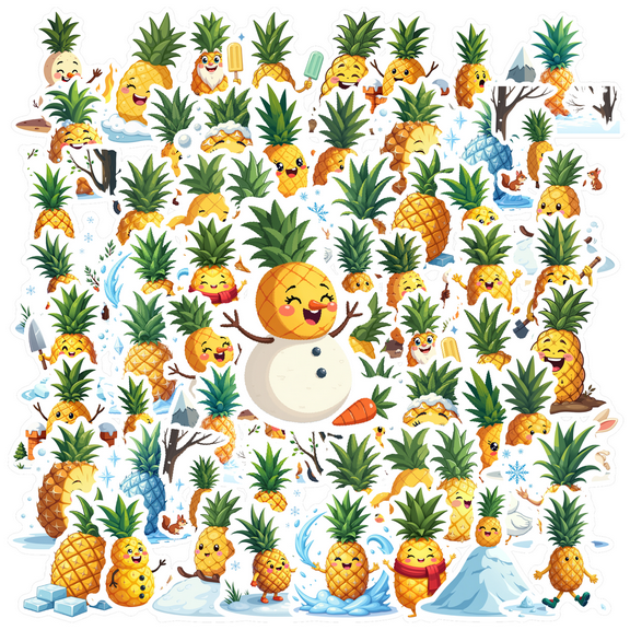 Cartoon Pineapple Theme Stickers, Waterproof Pineapple Theme Sticker for Water Bottle Laptop Phone Cases Planner Skateboard Luggage Helmet Party Favor Decor, Ideal for Adults Teens Teacher Rewards