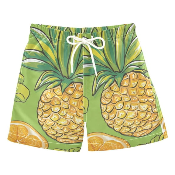 Cartoon Pineapple and Orange Boys Swim Trunks Quick Dry Boy Swim Shorts for 3-14 Years