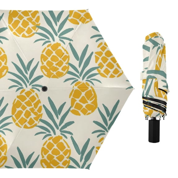 Cartoon Pineapples All Weather Umbrella Triple Folding Parasol 6 Ribs UV Protection Portable