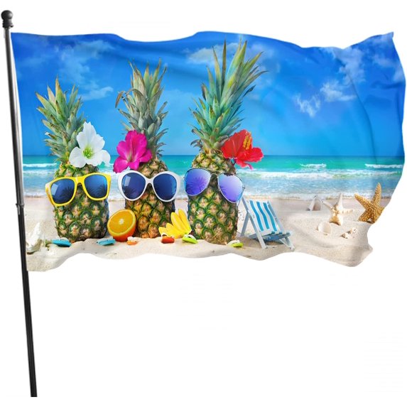 Cartoon Pineapples Flag Outdoor,funny pineapple beach sunglasses sea Tropical summer Garden Flags House Flags Banner Decor For Courtyard Porch Lawn