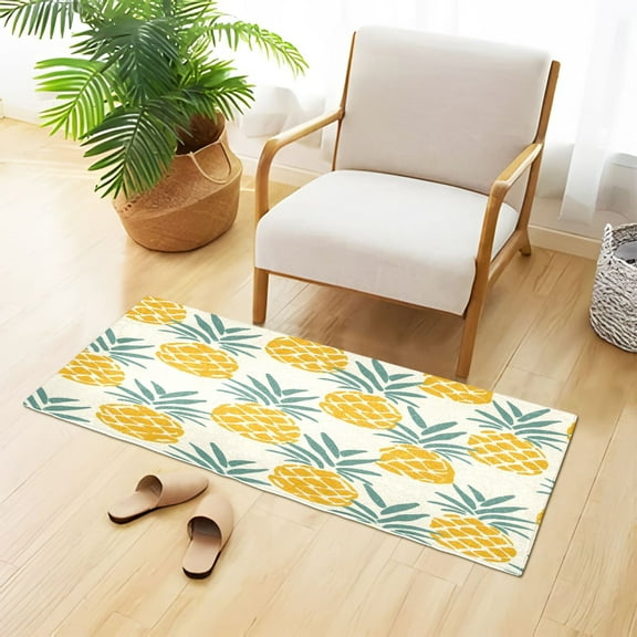Cartoon Pineapples Plush Carpet Non Slip Runner Rug Absorbent Bath Mat 39" x 20"