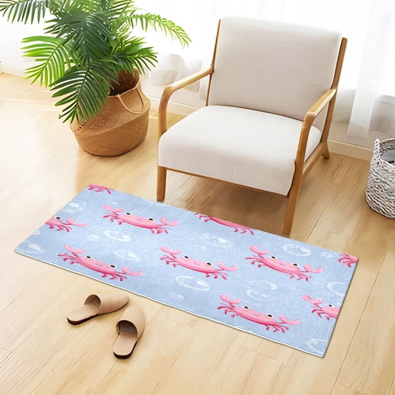 Cartoon Pink Crabs Bubbles Plush Carpet Non Slip Runner Rug Absorbent Bath Mat 39" x 20"