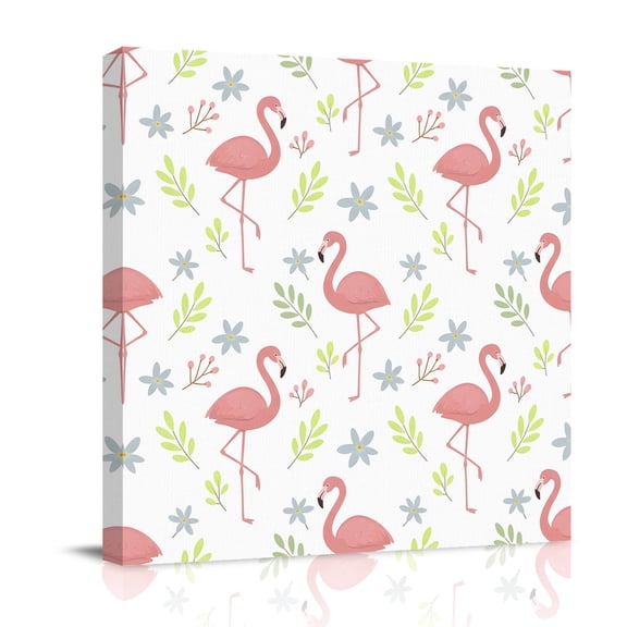Cartoon Pink Flamingo Canvas Wall Art for Living Room, Animal Boho Tropical Floral Summer Poster Print Painting for Bedroom Office Home Decoration Wall Pictures Prepare To Hang 8"x8"