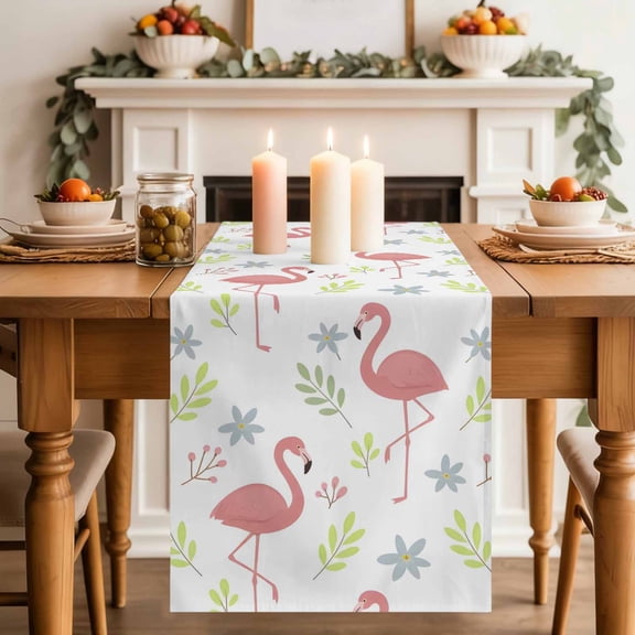 Cartoon Pink Flamingo Table Runner, Animal Boho Tropical Floral Summer Washable Cotton-linen Table Runners Dining Kitchen Decoration for Everyday Home Wedding Party Decor, 13 x 36 Inch