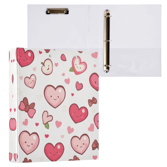 Cartoon Pink Hearts Pattern 3 Ring Hardcover Binders 1.5in Round Rings for Letter-Size Folder Paper Organizer Pockets for Office Student Recipe