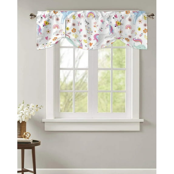 Cartoon Pink Horse Rainbow Butterfly Window Curtain Bedroom Roman Curtain Adjustable Tie Up Curtain for Small Window Rod Pocket
