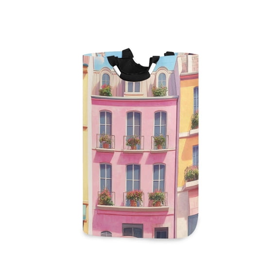 Cartoon Pink House Laundry Basket with Handles 50L Collapsible Laundry Hamper for Bathroom Bedroom Laundry Room