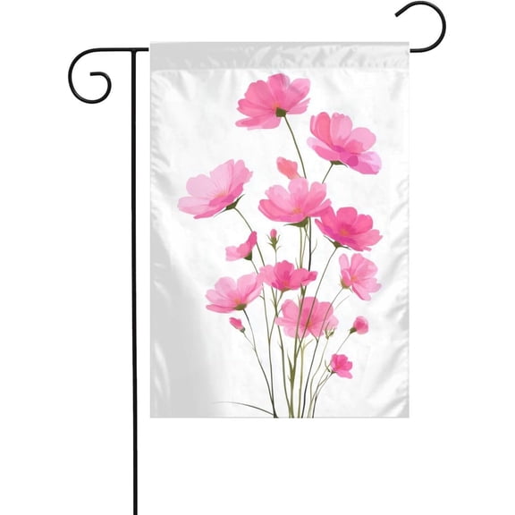 Cartoon Pink Wildflowers Garden Flag 12x18 Vertical Double Sided Farmhouse Holiday Outside Decorations Yard Flag