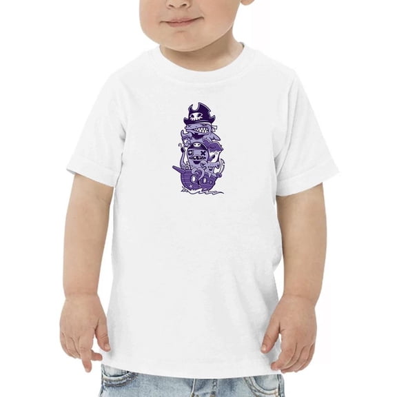 Cartoon Pirate Shark On Boat T-Shirt Toddler -Image by Shutterstock, 4 Toddler