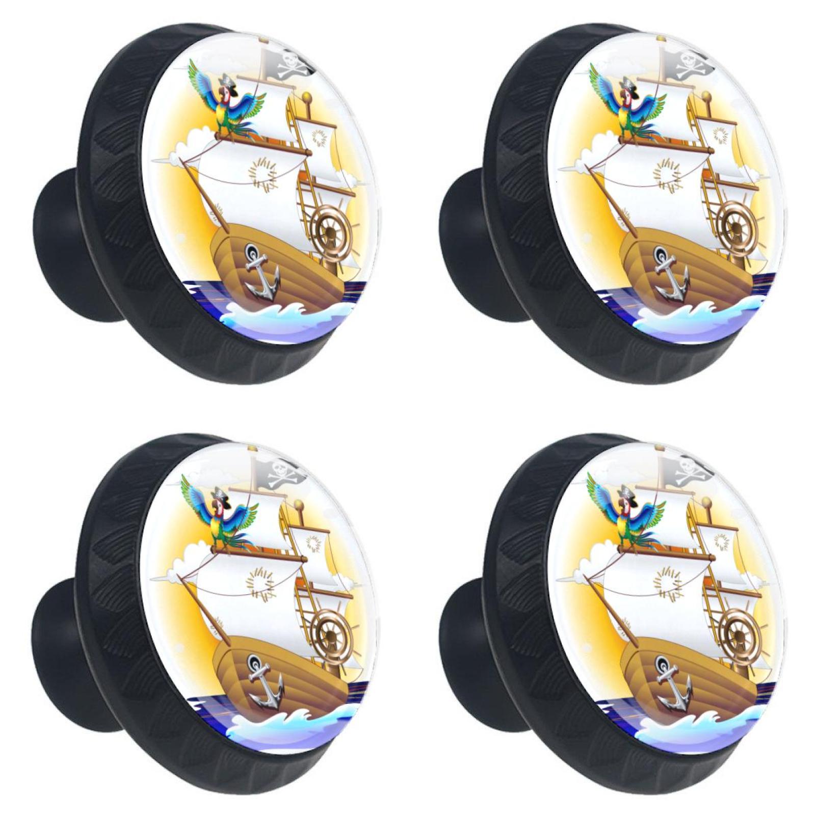 Cartoon Pirate Ship Parrot Captain Set of 4 DIY Handle Wardrobe Kitchen