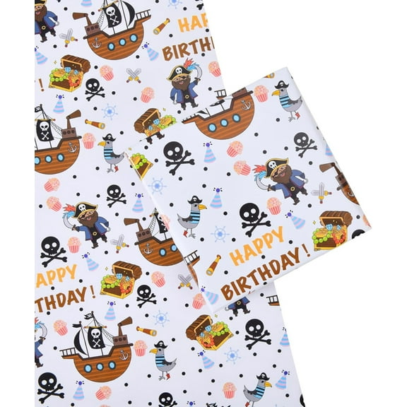 Cartoon Pirate Wrapping Paper, 23x58in Thick Large Sheets Pirate Themed Birthday Gift Wrap Paper for Boys Girls Christmas Packaging