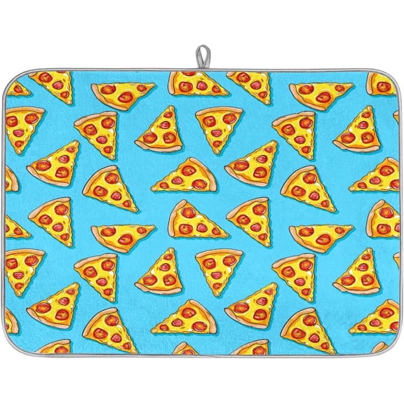 Cartoon Pizza Dough Dish Drying Mat for Kitchen Counter,16 X 18 in Microfiber Drying Pad Dishes Drainer Mat Dish Rack Mats Absorbent Kitchen Accessories Coffee Maker Mat, Medium
