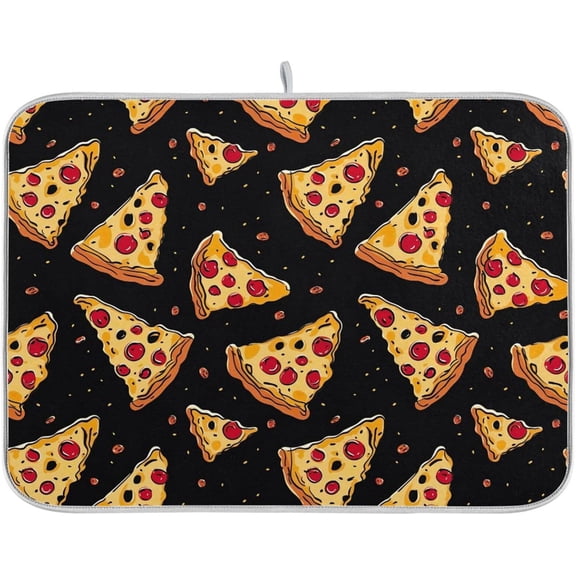 Cartoon Pizza Slice Dish Drying Mats for Kitchen Counter Microfiber Sink Mats Small Absorbent Drying Pad Rack Mats Kitchen Accessories Coffee Bar Decor 16X18 In