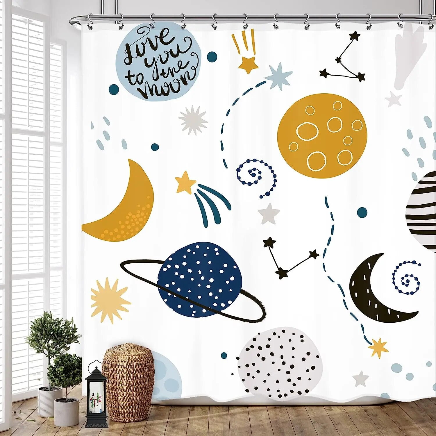 Cartoon Planet Shower Curtain Cute Shower Curtain Galactic Space Kids ...