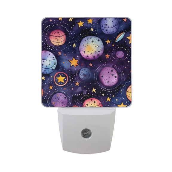 Cartoon Planet and Star Night Light 2 Pack LED Nightlight Plug into Wall Dusk to Dawn Sensor Soft White