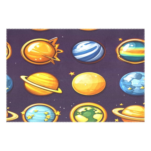 Cartoon Planets Pattern 12x18in Heat-Resistant Non-Slip Place Mat, Durable and Wrinkle-Resistant
