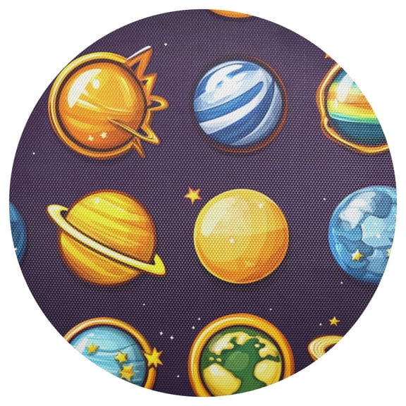 Cartoon Planets Pattern 15.4in Diameter PVC Plate Mat, Heat-Resistant and Cuttable, Kitchen Decor