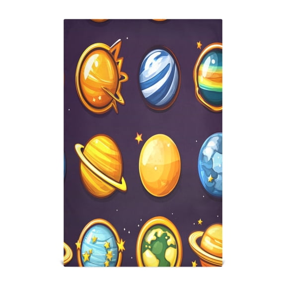 Cartoon Planets Pattern Decorative Waffle Towel Kitchen Dishcloth 28x18in Multi-Use Tea Towel