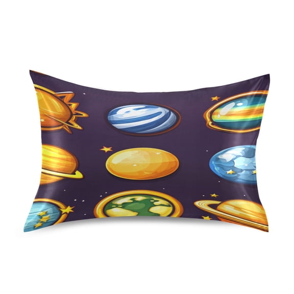 Cartoon Planets Pattern Satin Pillowcase 20''x26'' Double-Sided Print Soft Wrinkle Resistant