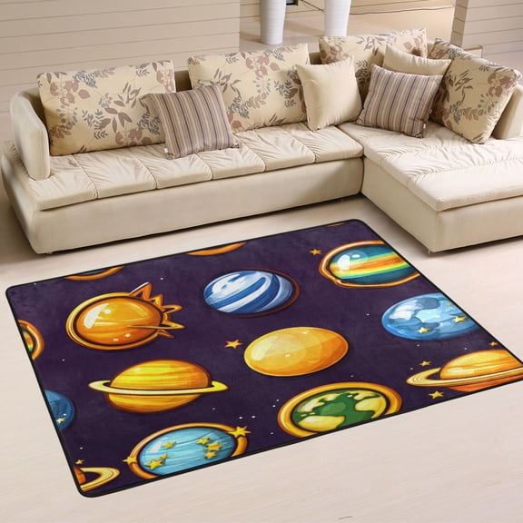 Cartoon Planets Pattern Soft Polyester Area Rug 36''x24'', Non Slip, Memory Foam, Water Absorbent