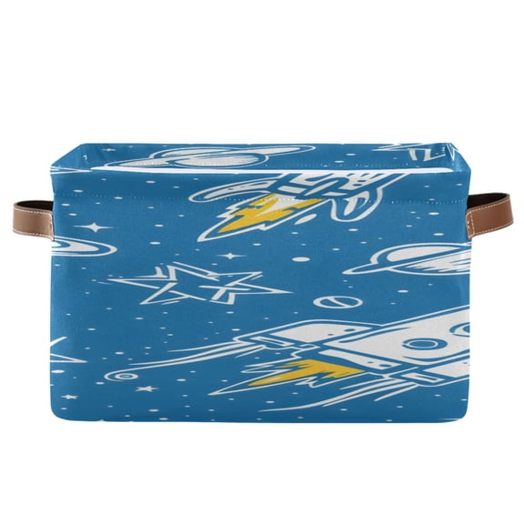 Cartoon Planets Stars Spaceships Square Storage Bins with Handles Collapsible Containing Box 1 Pack