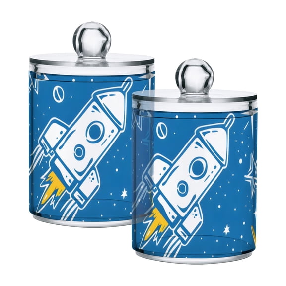 Cartoon Planets Stars Spaceships Translucent Plastic Cans Storage Canisters with Lid Set of 2