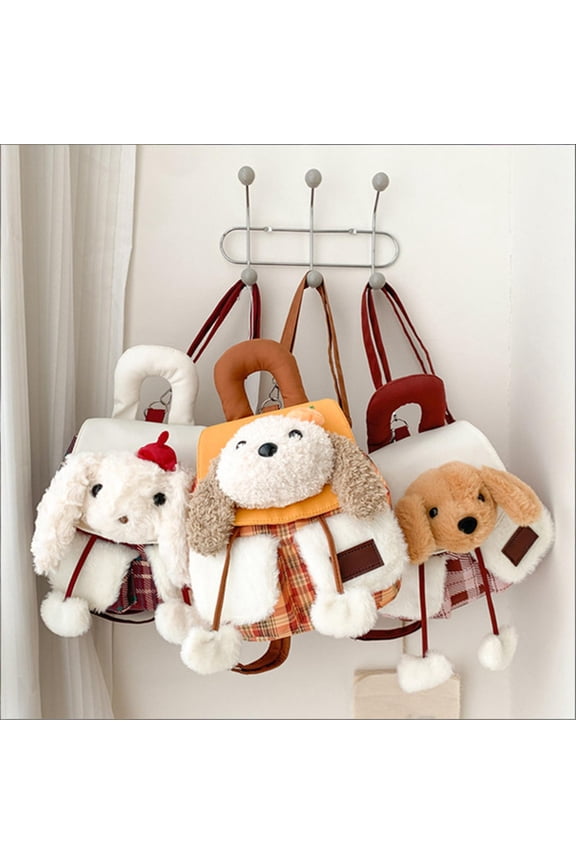 Cartoon Plush Backpack, Orange Checkerboard Dog Stuffed Animal Plush Toy - Soft Stuffed Plushie Design Adjustable Shoulder Straps For Comfortable Carrying Lightweight For Everyday