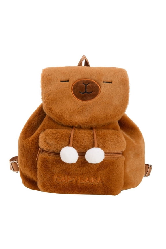 Cartoon Plush Backpack, White Soft Fuzzy Cute Bucket Purse, 16 Inch Large Capacity Casual Daypack