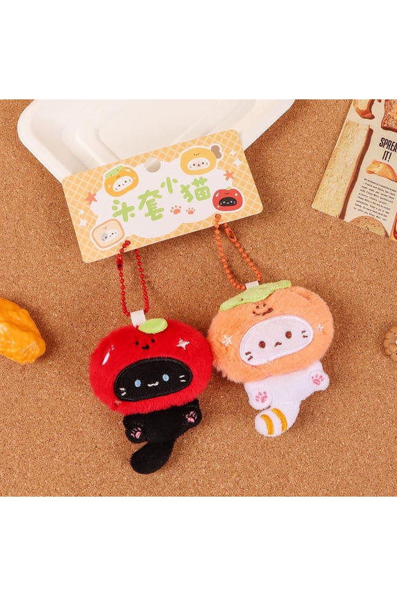Cartoon Plush Hood Cat Pendant Cute Kitten Doll Keychain Bag Charm Couple's Pendants Girl Bag Decoration Trinket
