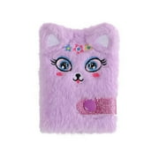 Cartoon Plush Notebook - Purple Fuzzy Cat Design with Glittery Accents,Flower Decorations,Soft Plush Cover for Kids,Students,Diary Writing,Note Taking,School Supplies,Office Stationery