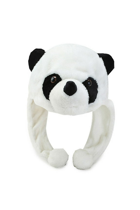 Cartoon Plush Panda Beanie Hat Pompom Long Strap Warm Earflap Cap Stuffed Toys