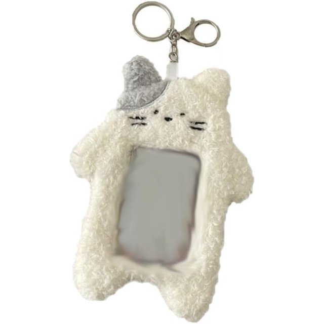 Cartoon Plush Photocard Holder with Keychain Pendant Kawaii Cat Cute