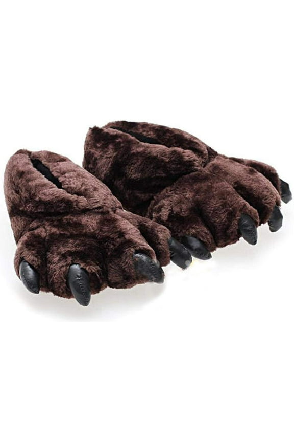 Cartoon Plush Slippers, Funny Bear Paw Slippers For Men Couple Bedroom house slippes Winter Furry House Shoes 7 MWD-40Yellowleopard