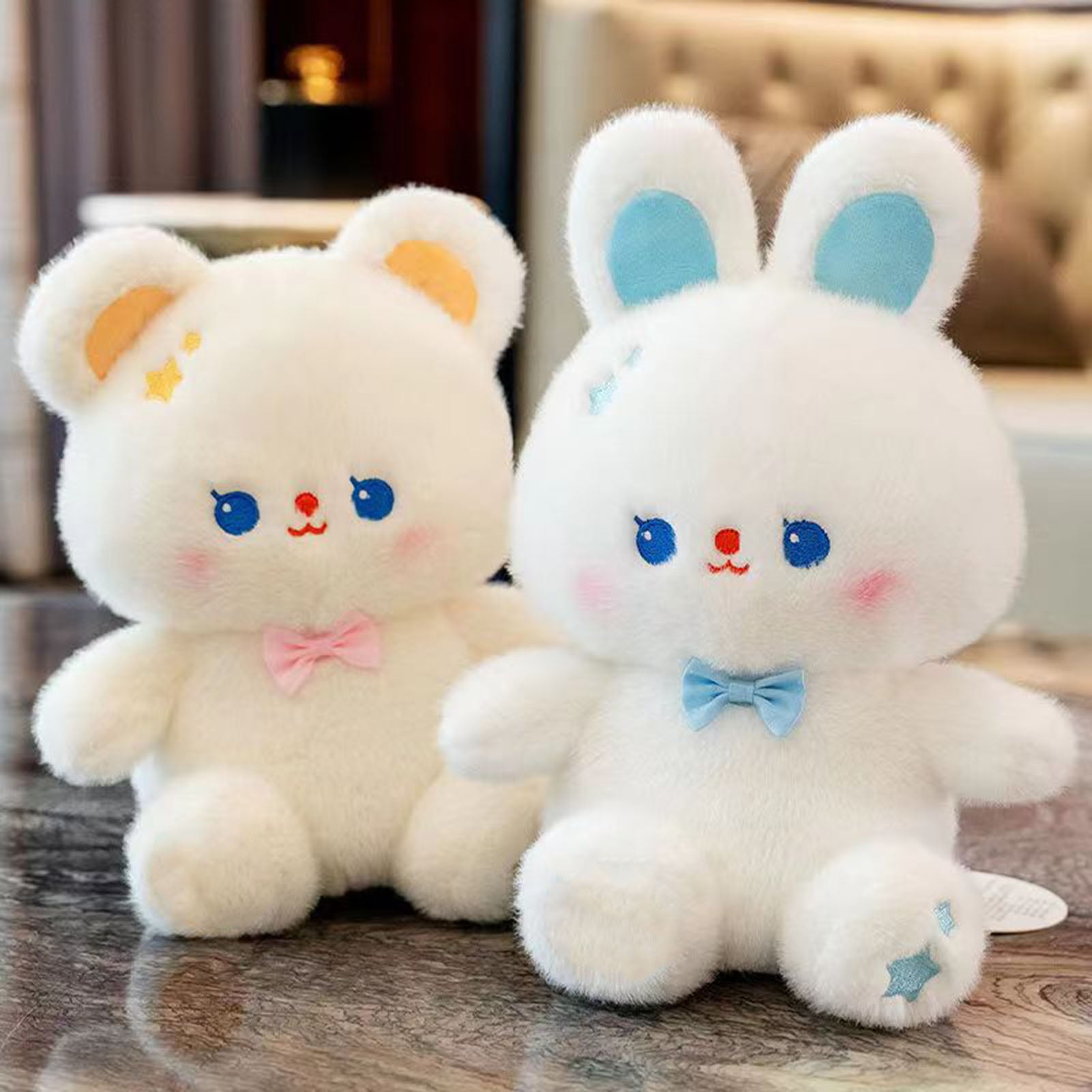 Cartoon Plush Toy Bunny/Bear Doll Plushies Wear Mini Bow