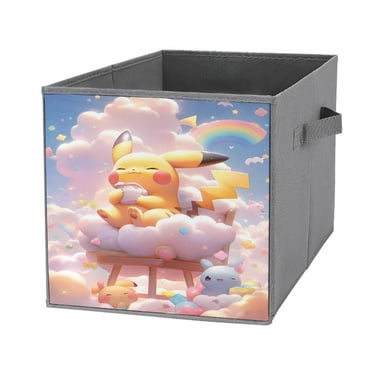 Cartoon Pokemon Pikachu Collapsible Storage Cubes 10.6 Inch Foldable Fabric Bins Multi-color Organizers Decorative Organizing Baskets for Shelves for Closet, Utility Room, Storage Room Set of