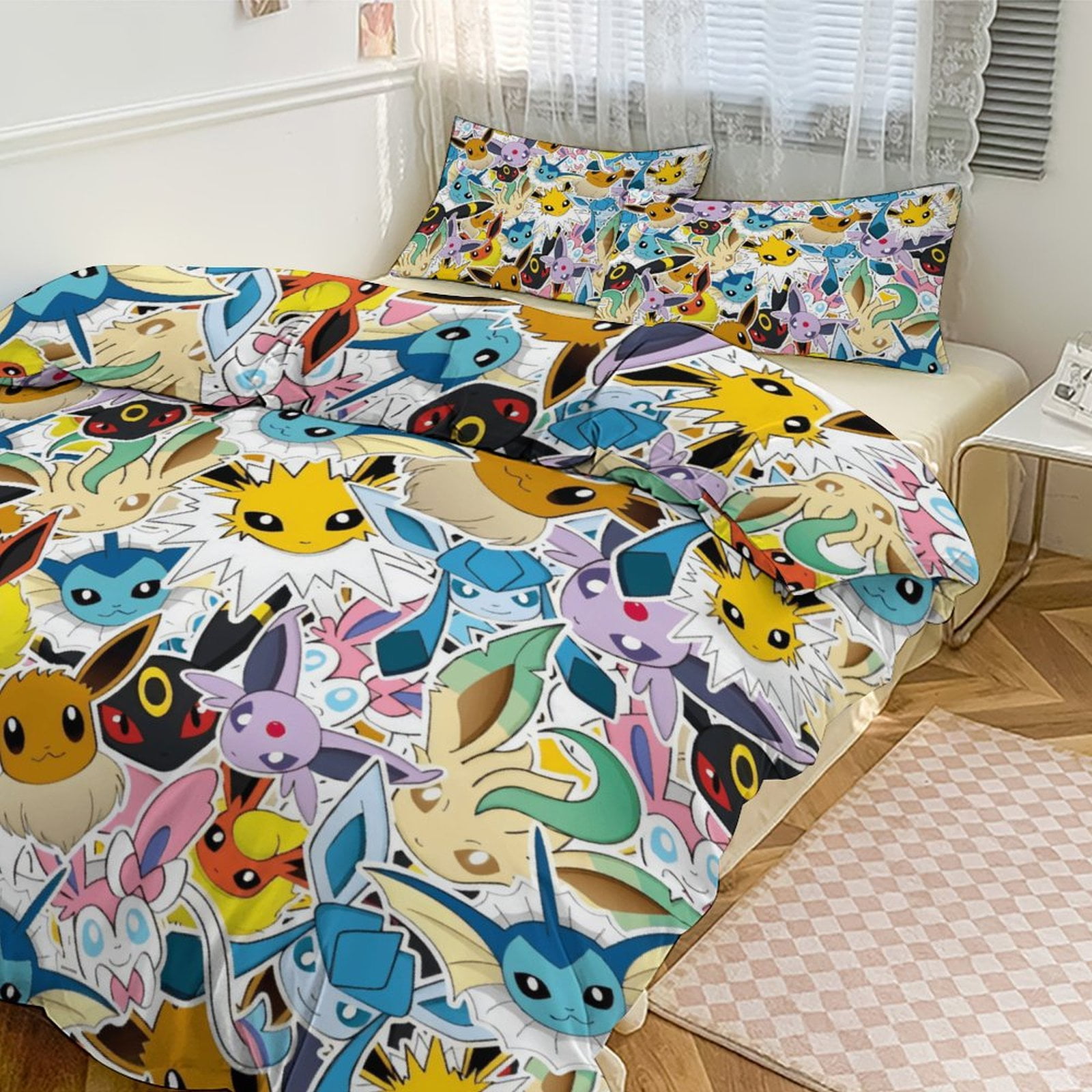 Cartoon Pokemon Quilt Cover Anime Pillowcase Xmas Gift 102"x90" King