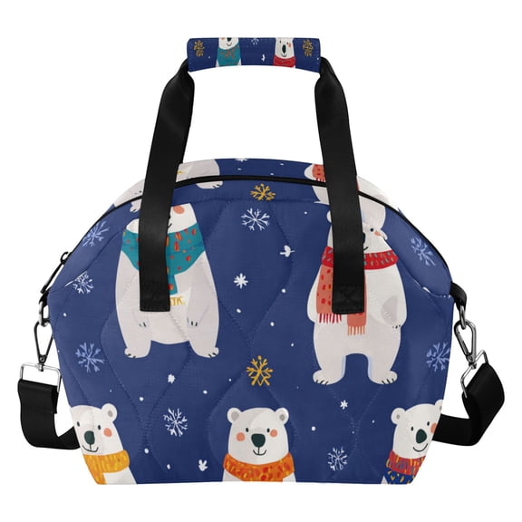 Cartoon Polar Bears with Christmas Scarves Insulated Lunch Bag Reusable Quilted Lunch Box Waterproof Leakproof Lunch Container